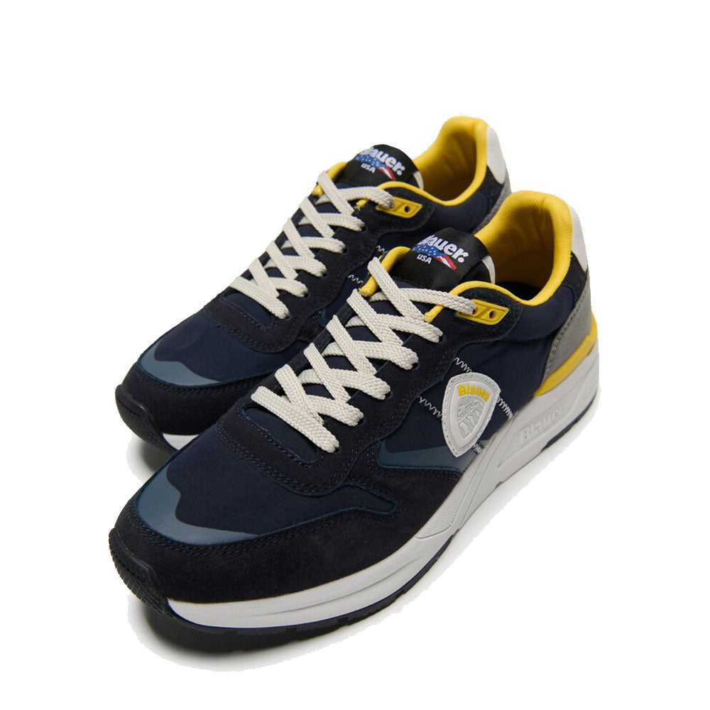 Sneakers Uomo BLAUER Ray 01 in Nylon e Suede Navy Yellow