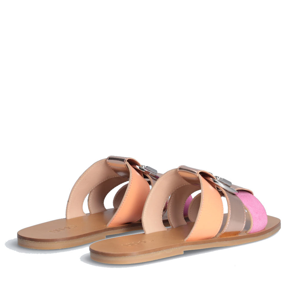 LIU JO Saba 08
Flache Hausschuhe aus Leder und Wildleder mit Einsätzen in Puderlachs und rosa Metallic
