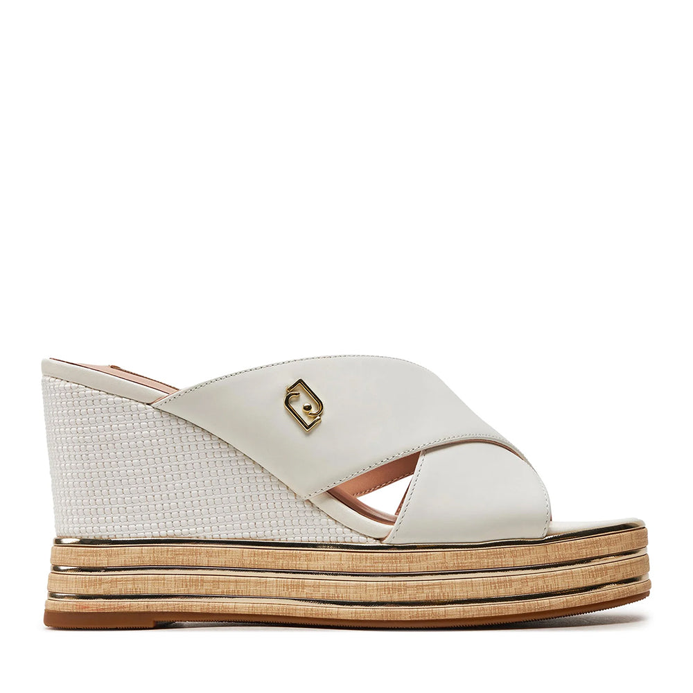 Sandali Donna LIU JO Karen 03 Ciabatte con Zeppa in Pelle Bianca