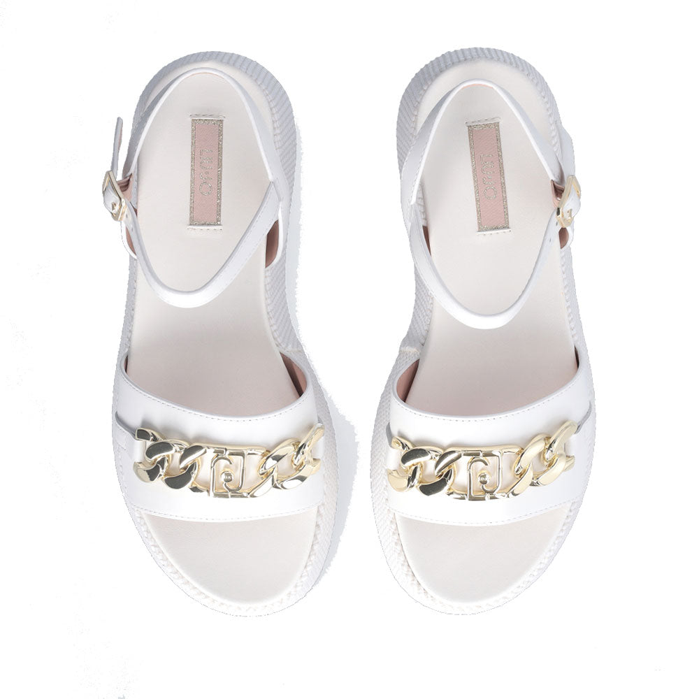 Sandali Platform LIU JO Frida 31 in Pelle Bianca con Logo Chain