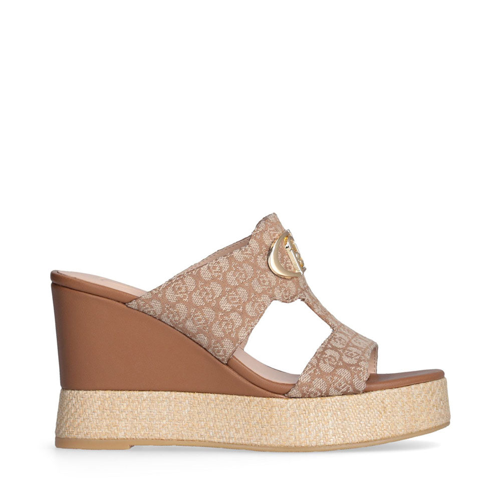 Sandali con Zeppa LIU JO Karen 08 in Tessuto Jacquard Monogram color Biscotto