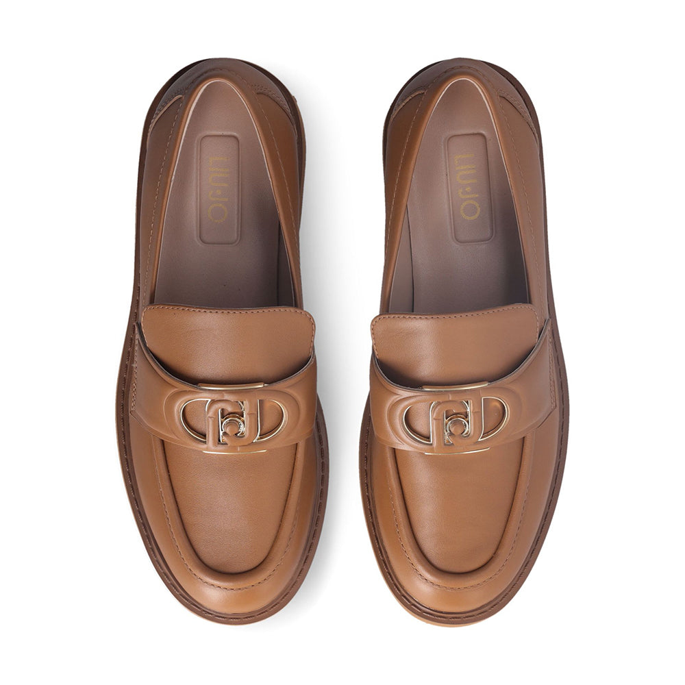 Mocassino Donnna LIU JO Cora 12 in Pelle color Cuoio con Maxi Logo