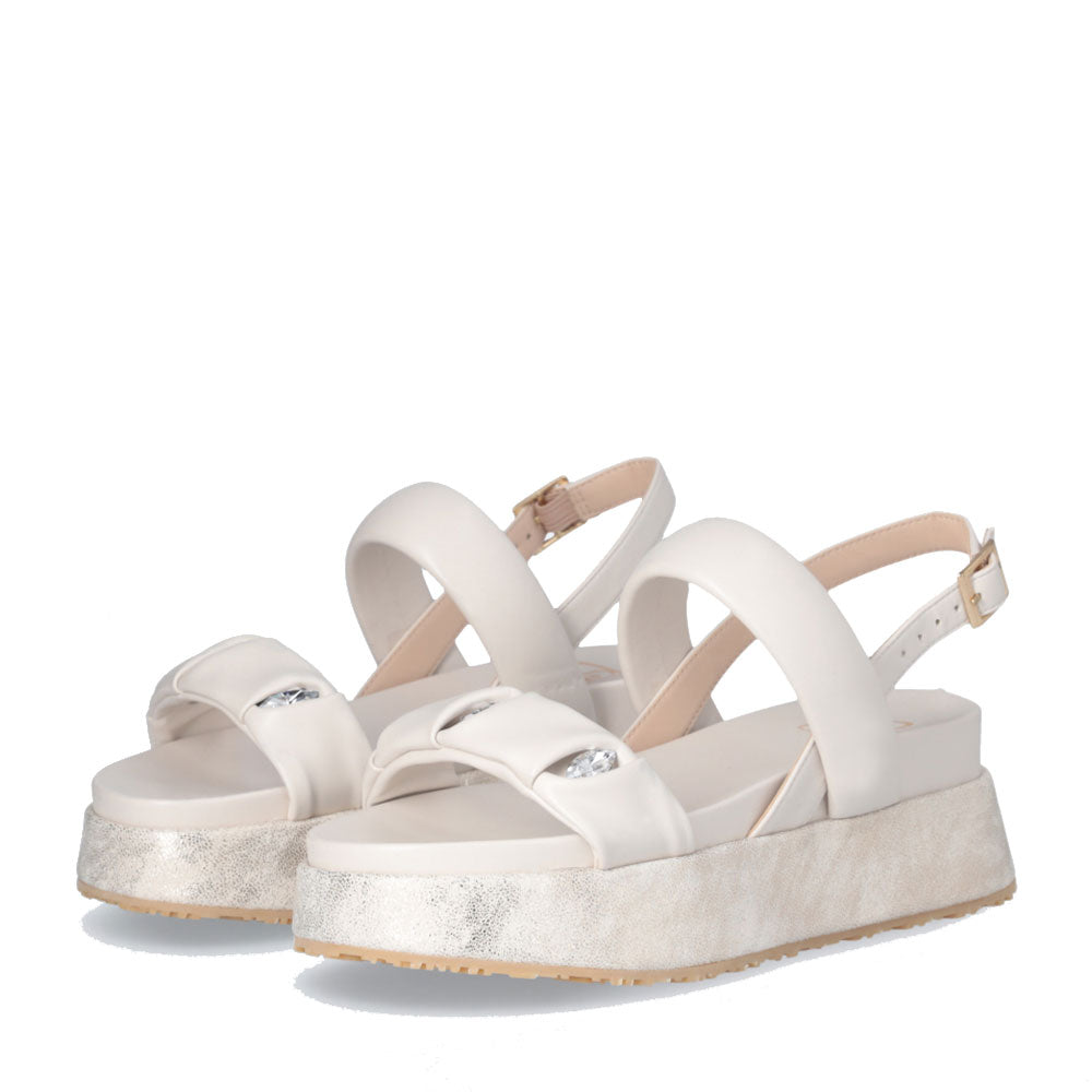 LIU JO Frida 34
Plateau Sandalen mit auffälligen Bändern und cremefarbenen Schmucksteinen