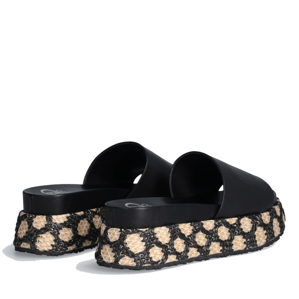 Ciabatte Platform LIU JO Frida 37 Nere con Inserti in Rafia