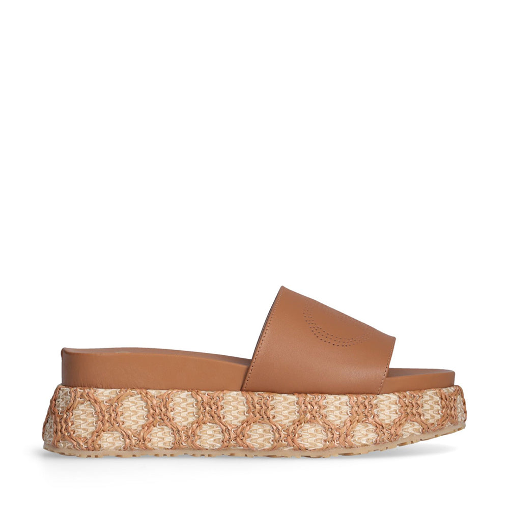 Ciabatte Platform LIU JO Frida 37 color Cuoio con Inserti in Rafia