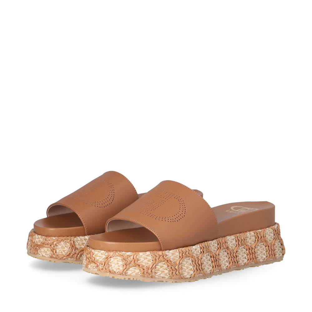 Ciabatte Platform LIU JO Frida 37 color Cuoio con Inserti in Rafia