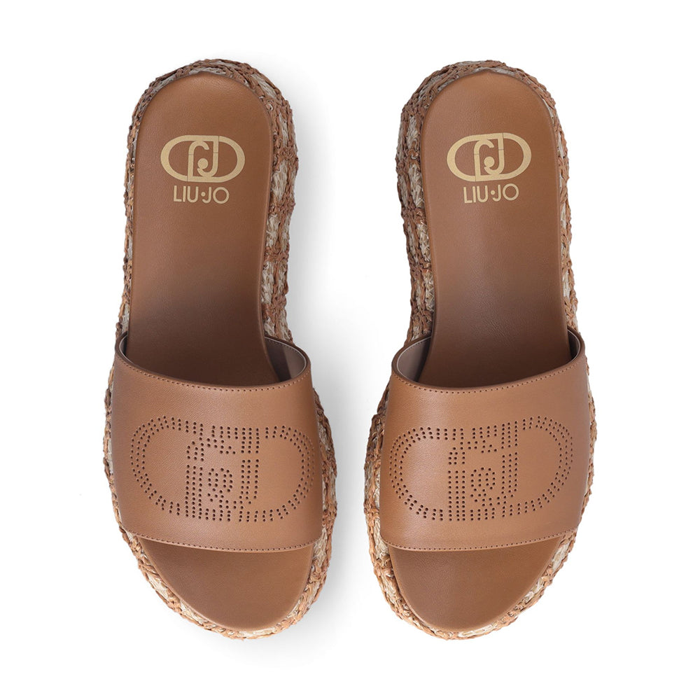 Ciabatte Platform LIU JO Frida 37 color Cuoio con Inserti in Rafia