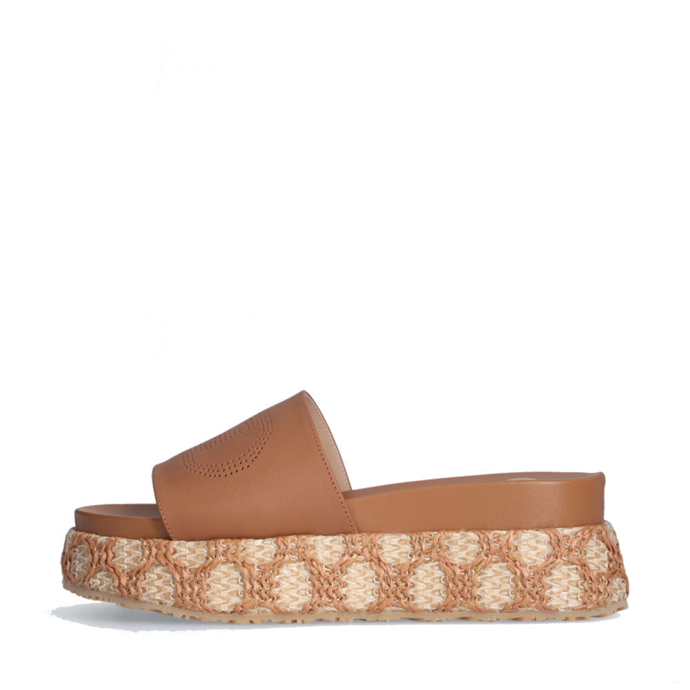 Ciabatte Platform LIU JO Frida 37 color Cuoio con Inserti in Rafia