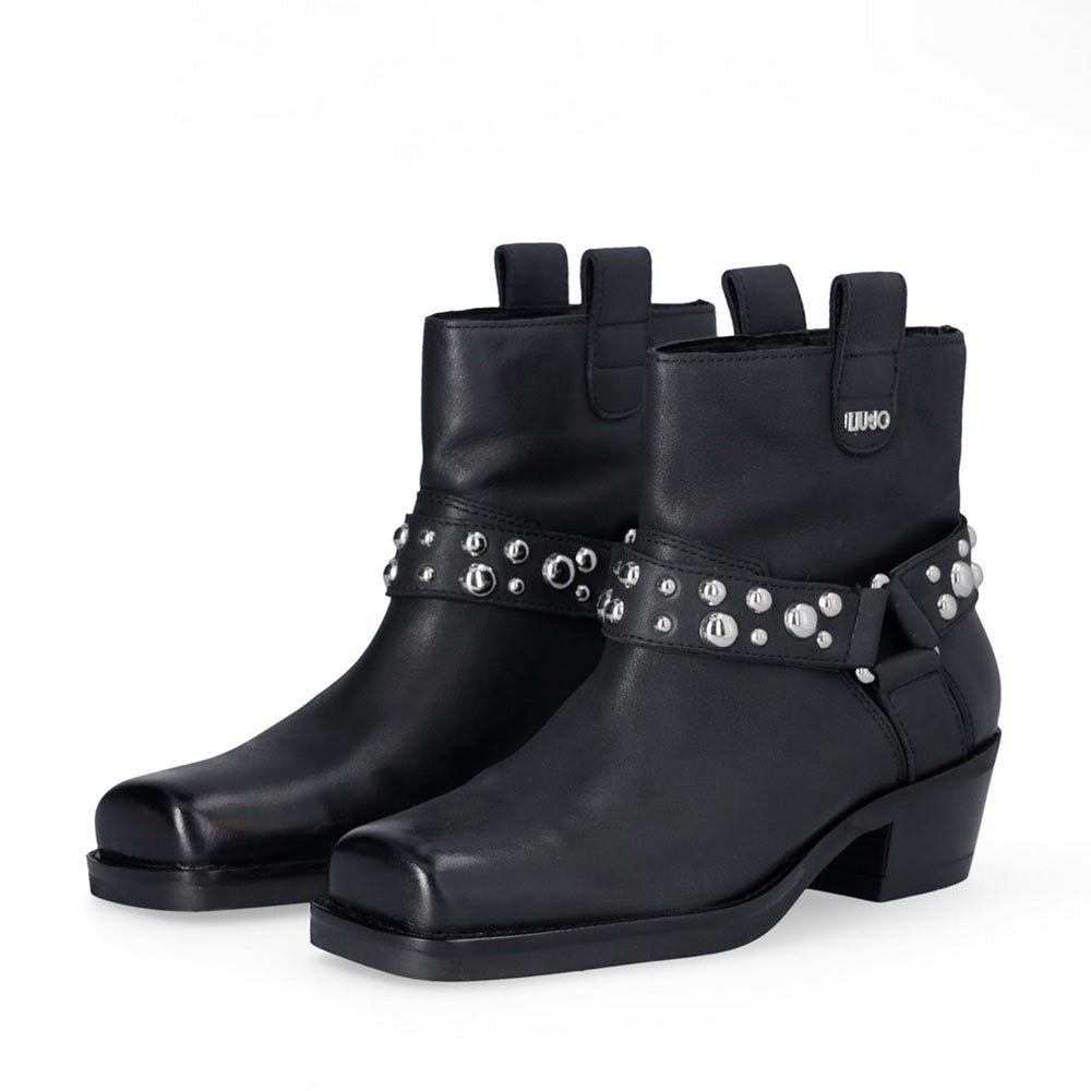 Stivaletti Texani Donna LIU JO Roxy 01 in Pelle Nera con Borchie