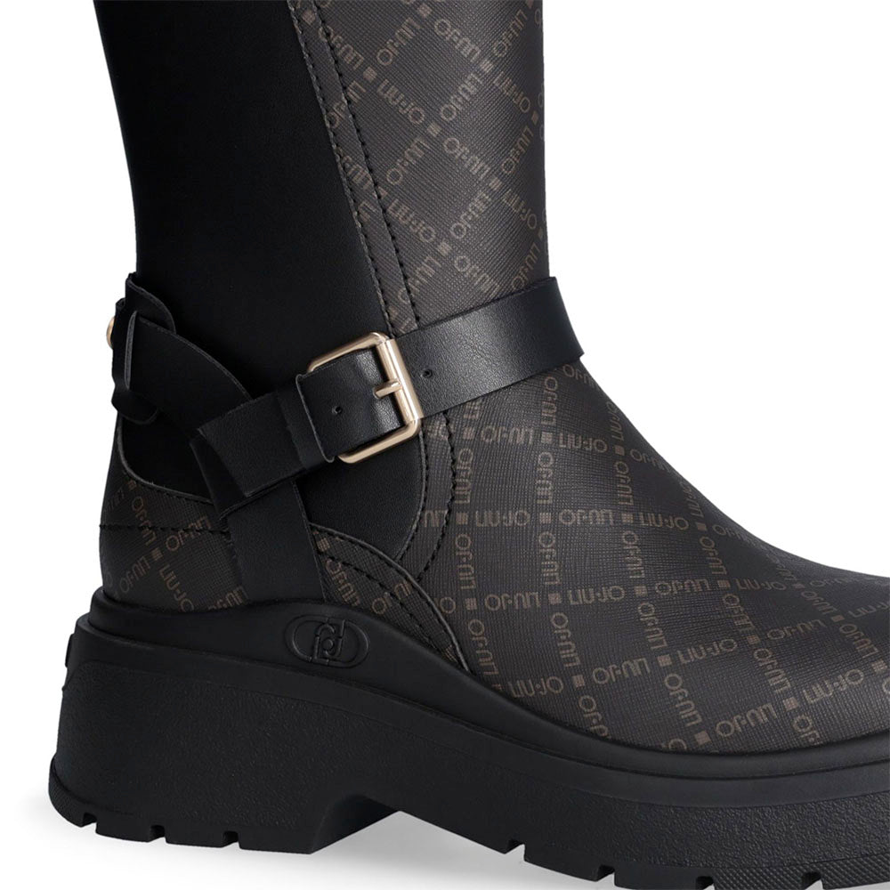 Stivaletti Donna LIU JO Andrea 03 stampa Saffiano Nera con Inserti Monogram Marrone