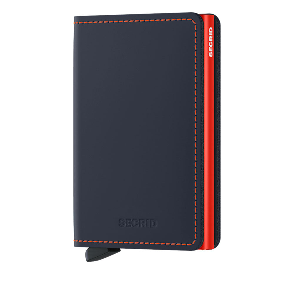 SECRID Matte Line Kartenetui aus nachtblauem und orangefarbenem Leder mit RFID