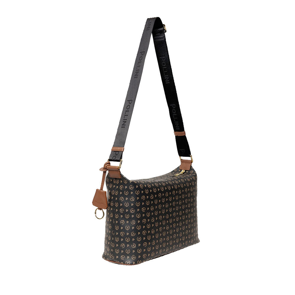 Borsa Donna a Spalla a Tracolla POLLINI linea Heritage Logo Classic Nero e Marrone