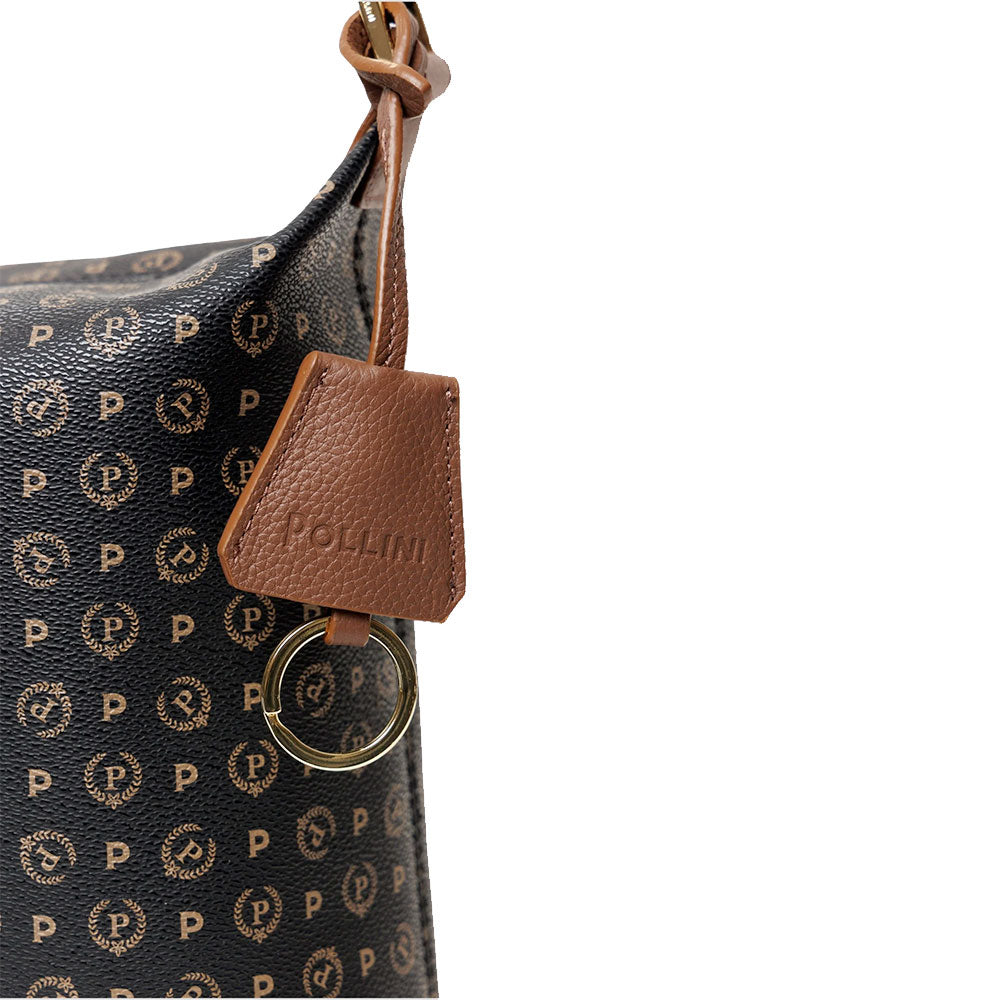 Borsa Donna a Spalla a Tracolla POLLINI linea Heritage Logo Classic Nero e Marrone