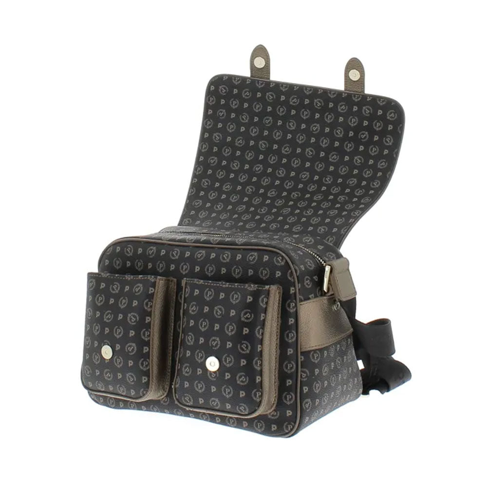 Borsa Donna Messenger Multitasche POLLINI Linea Heritage Logo Classic Nero e Bronzo