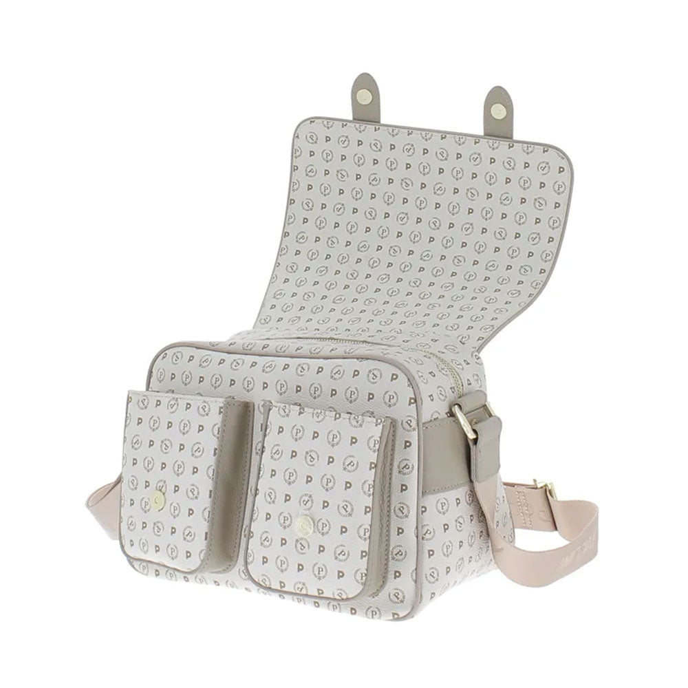 Borsa Donna Messenger Multitasche POLLINI Linea Heritage Logo Classic Avorio e Ghiaccio