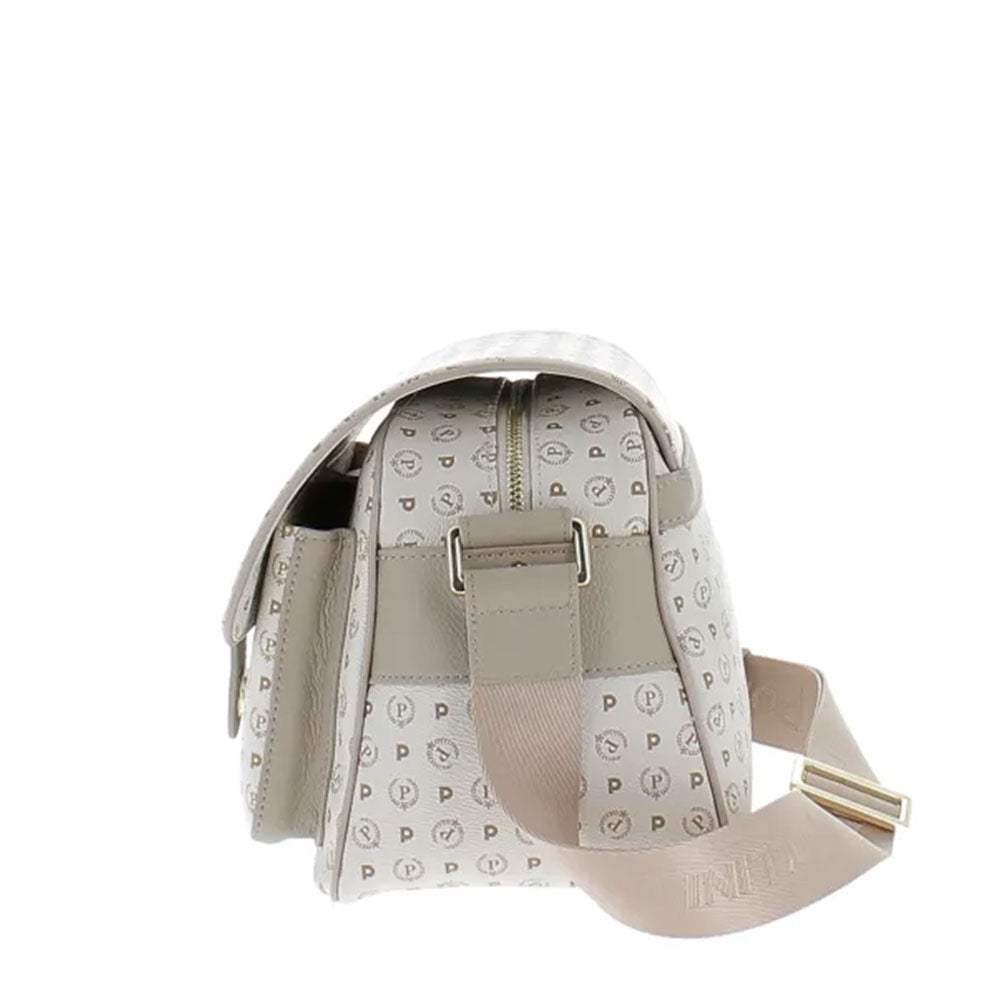 Borsa Donna Messenger Multitasche POLLINI Linea Heritage Logo Classic Avorio e Ghiaccio