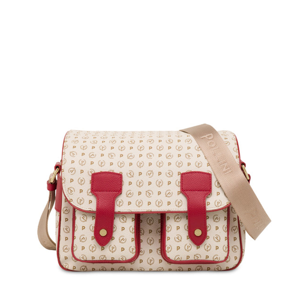 Borsa Donna Messenger Multitasche POLLINI Linea Heritage Logo Classic Avorio e Lacca