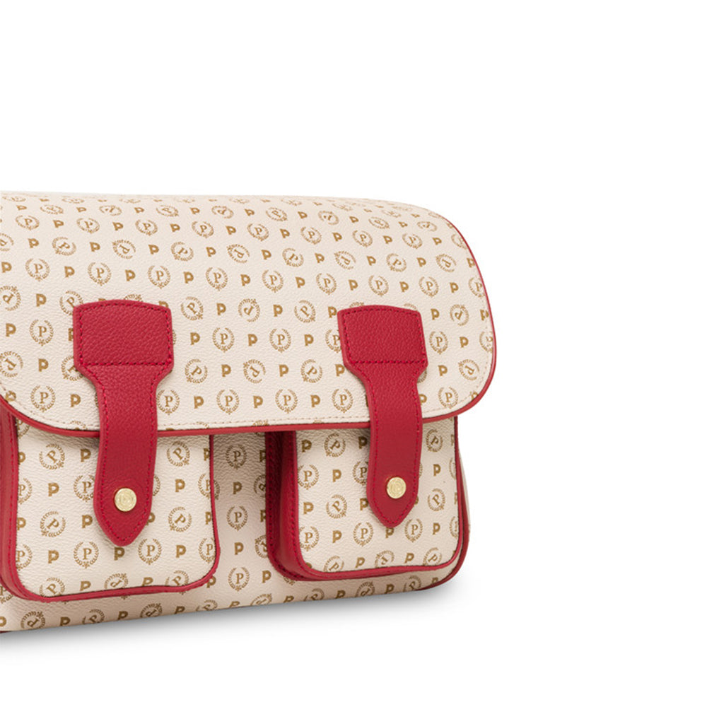 Borsa Donna Messenger Multitasche POLLINI Linea Heritage Logo Classic Avorio e Lacca