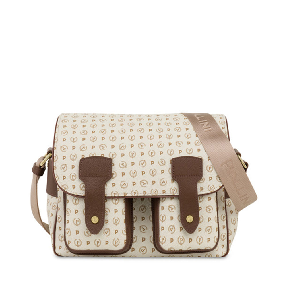 Borsa Donna Messenger Multitasche POLLINI Linea Heritage Logo Classic Avorio e Marrone