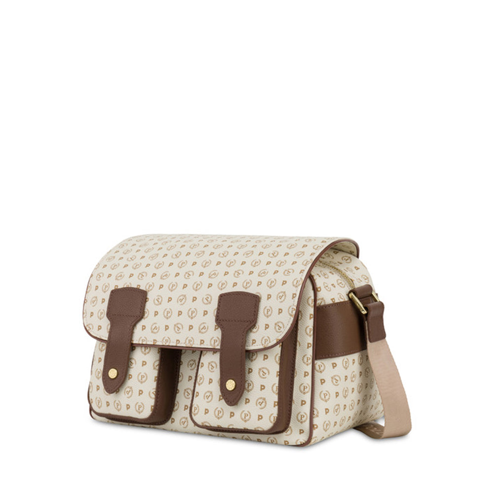 Borsa Donna Messenger Multitasche POLLINI Linea Heritage Logo Classic Avorio e Marrone
