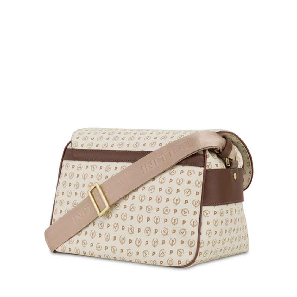 Borsa Donna Messenger Multitasche POLLINI Linea Heritage Logo Classic Avorio e Marrone