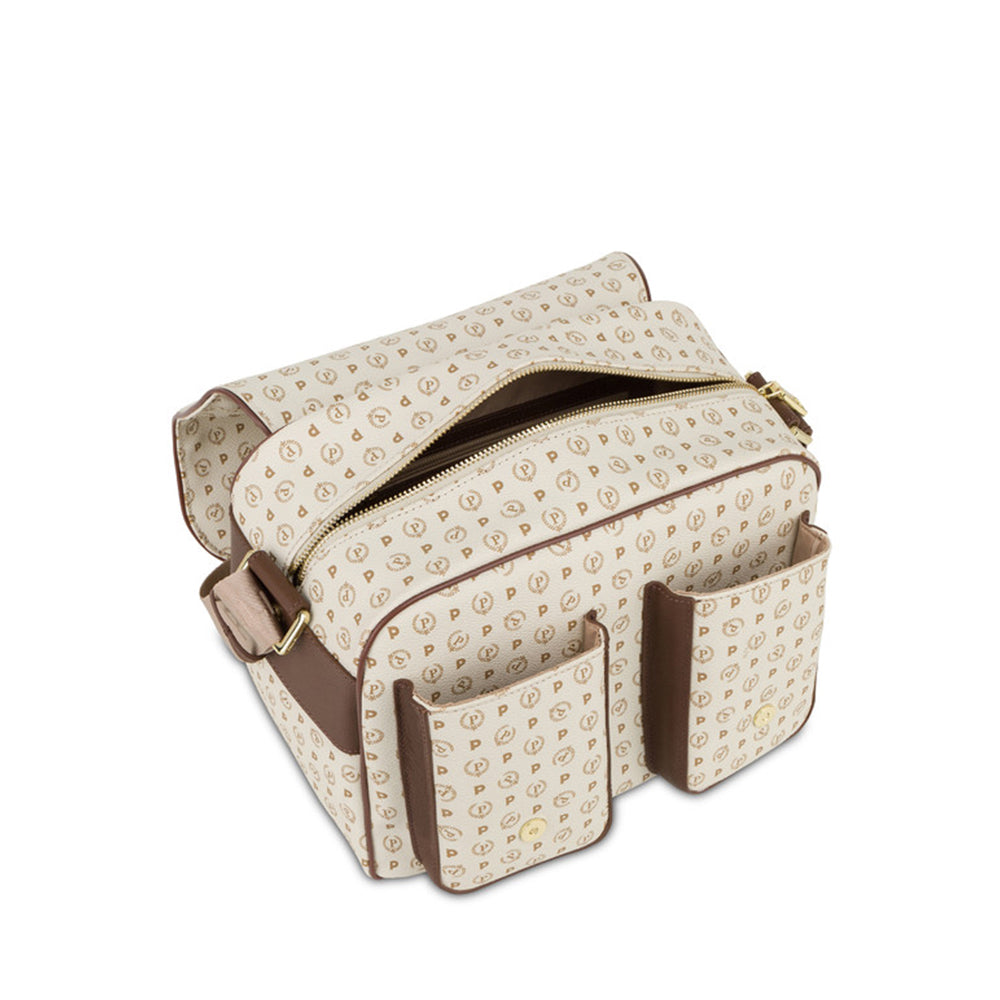 Borsa Donna Messenger Multitasche POLLINI Linea Heritage Logo Classic Avorio e Marrone