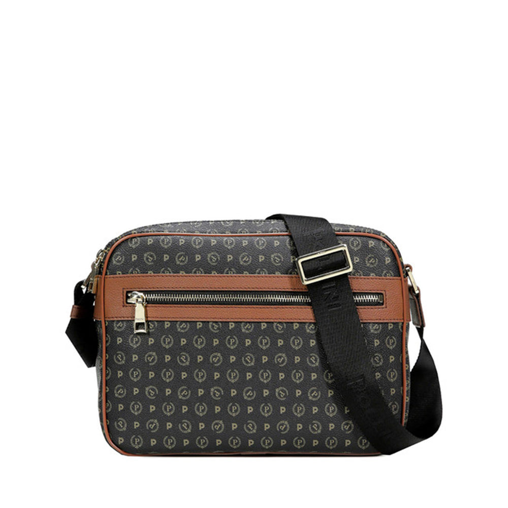 Borsa Donna Messenger POLLINI Linea Heritage Logo Classic Nero e Marrone