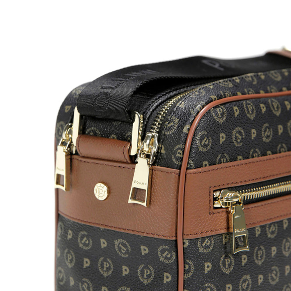 Borsa Donna Messenger POLLINI Linea Heritage Logo Classic Nero e Marrone