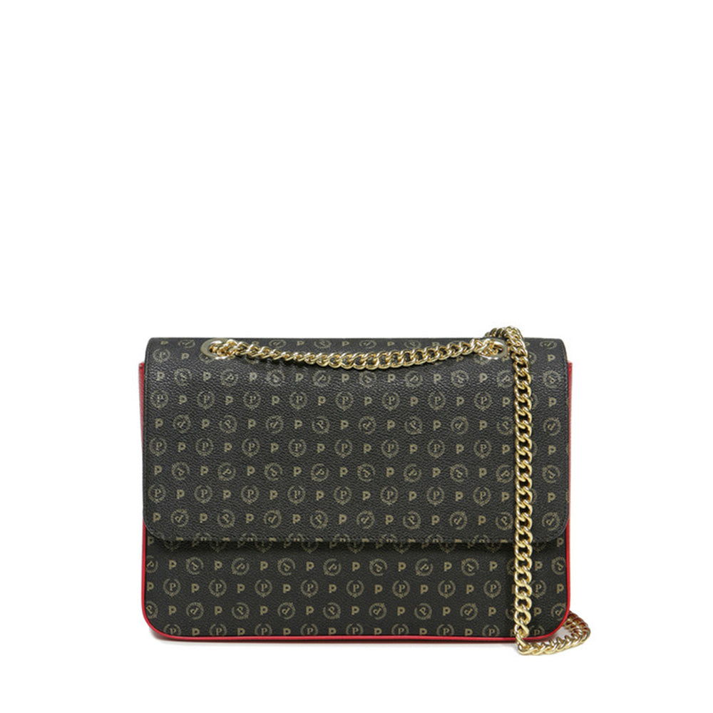 Borsa Donna a Spalla e Tracolla POLLINI Linea Heritage Logo Classic Nero e Lacca