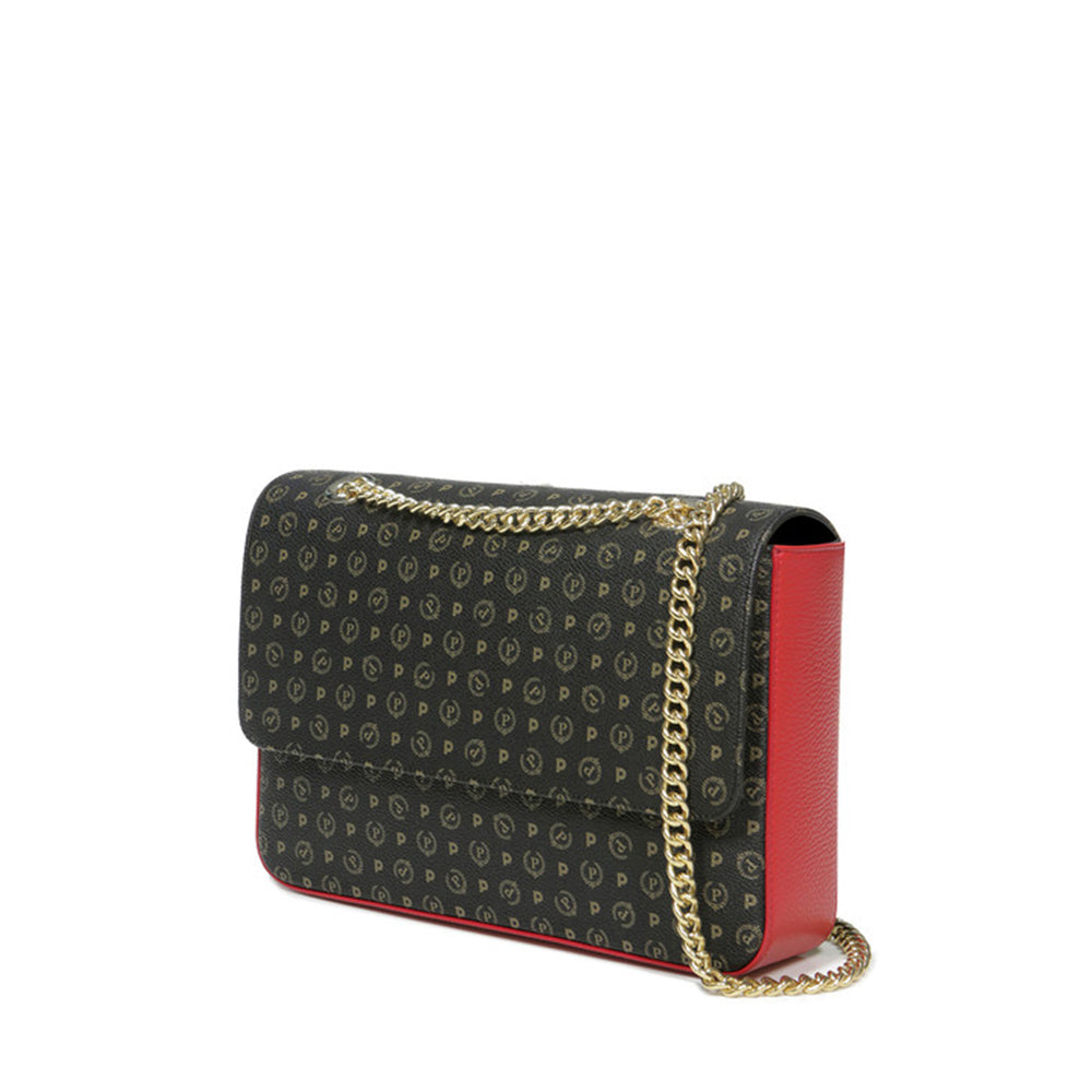 Borsa Donna a Spalla e Tracolla POLLINI Linea Heritage Logo Classic Nero e Lacca