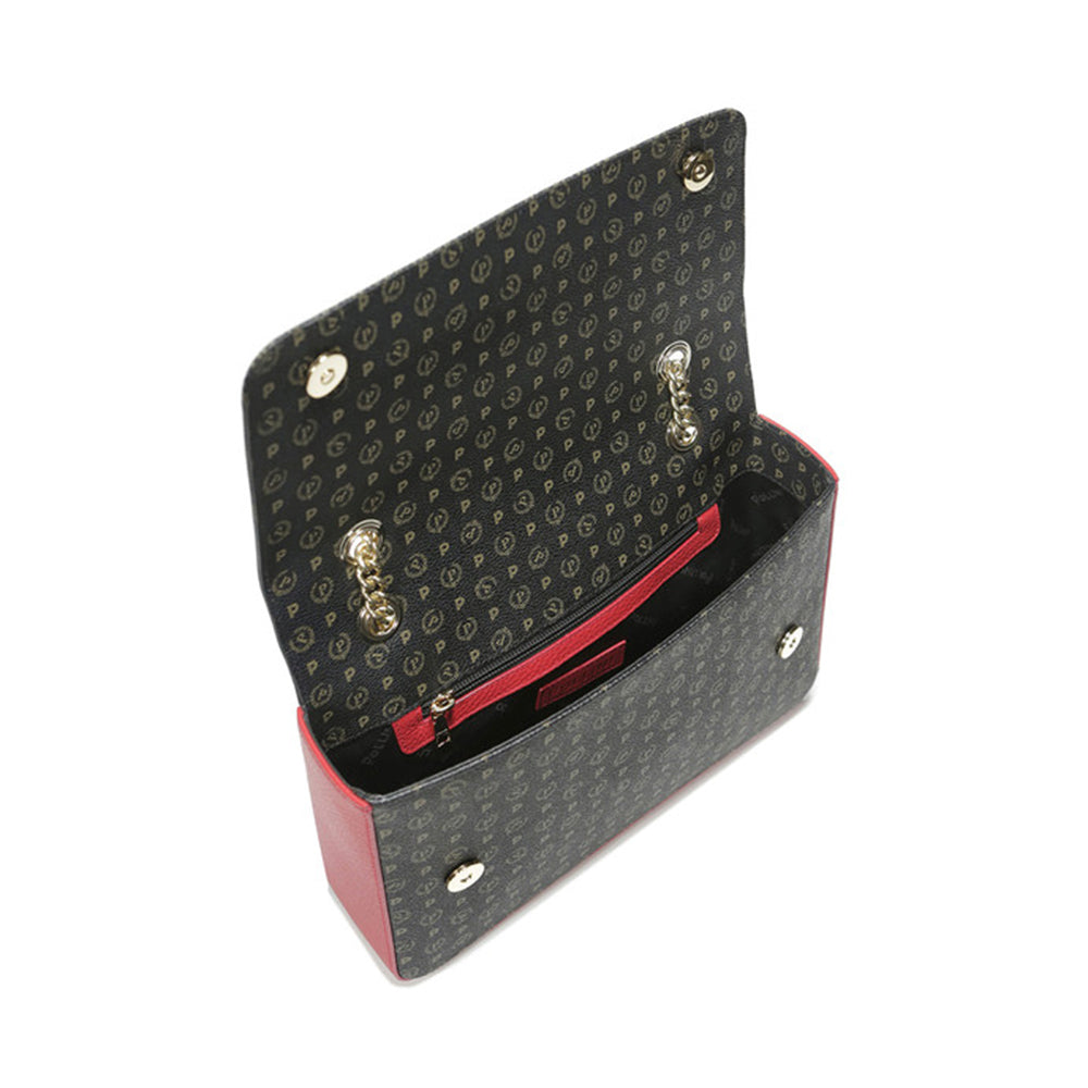 Borsa Donna a Spalla e Tracolla POLLINI Linea Heritage Logo Classic Nero e Lacca