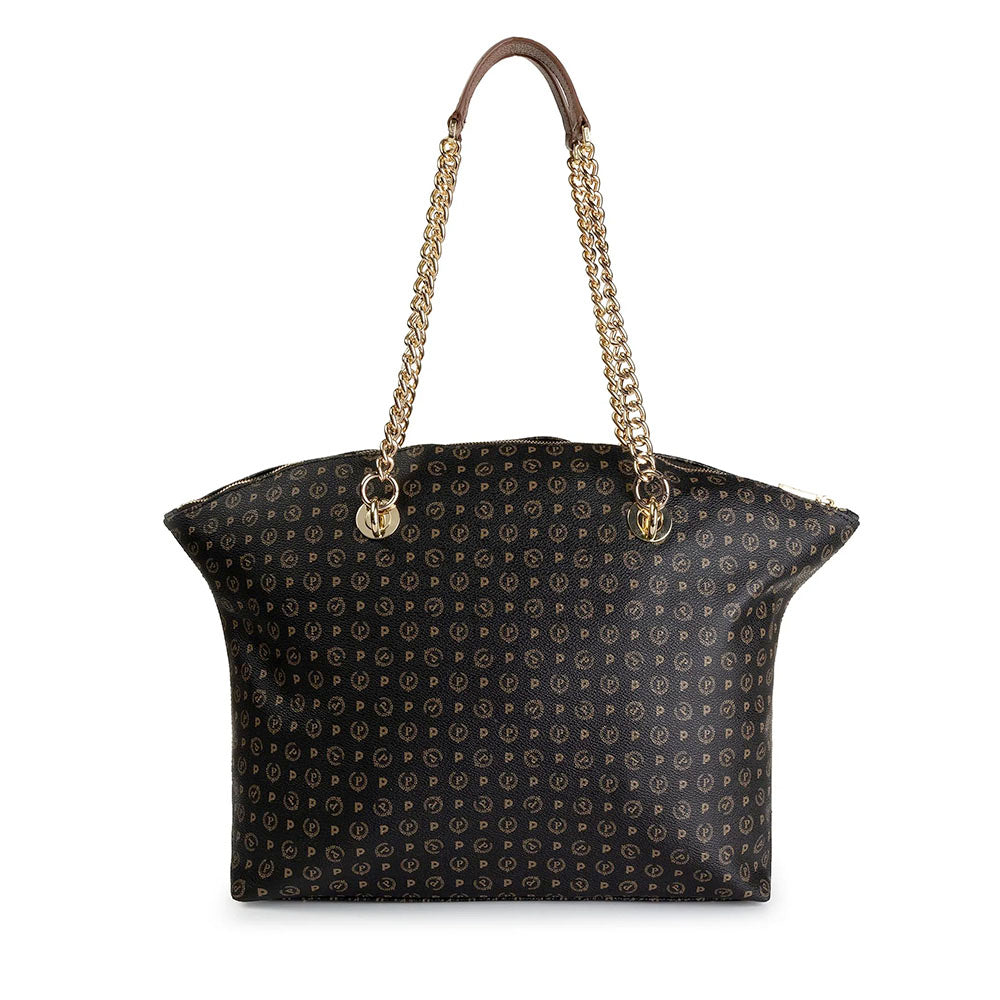 Shopping Bag POLLINI Linea Heritage Logo Classic Nero e Marrone