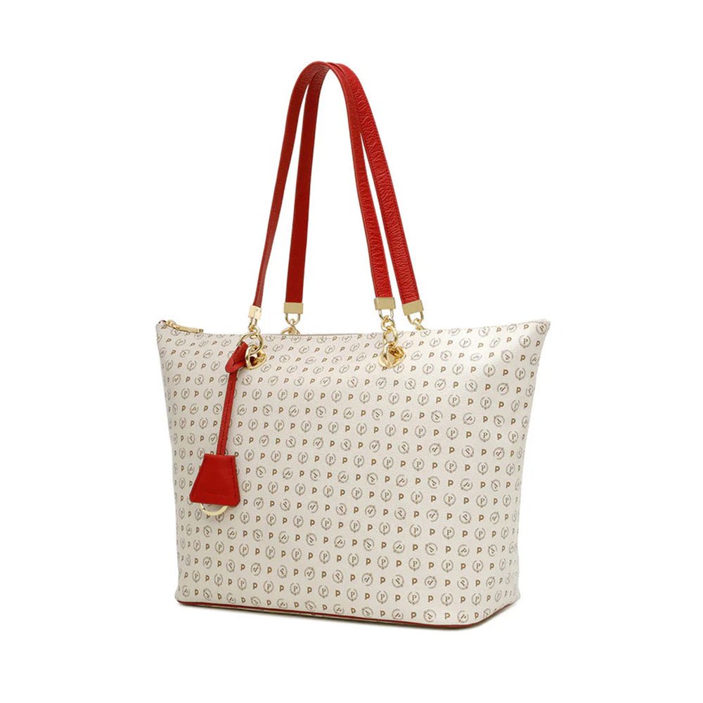 Shopping Bag Donna POLLINI linea Heritage Logo Classic Avorio e Lacca