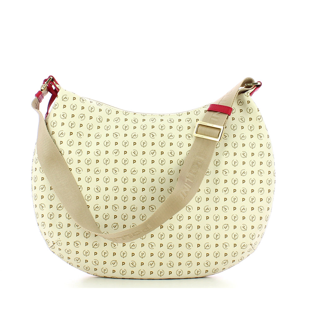 Borsa Donna Hobo a Tracolla POLLINI linea Heritage Logo Classic Avorio e Lacca