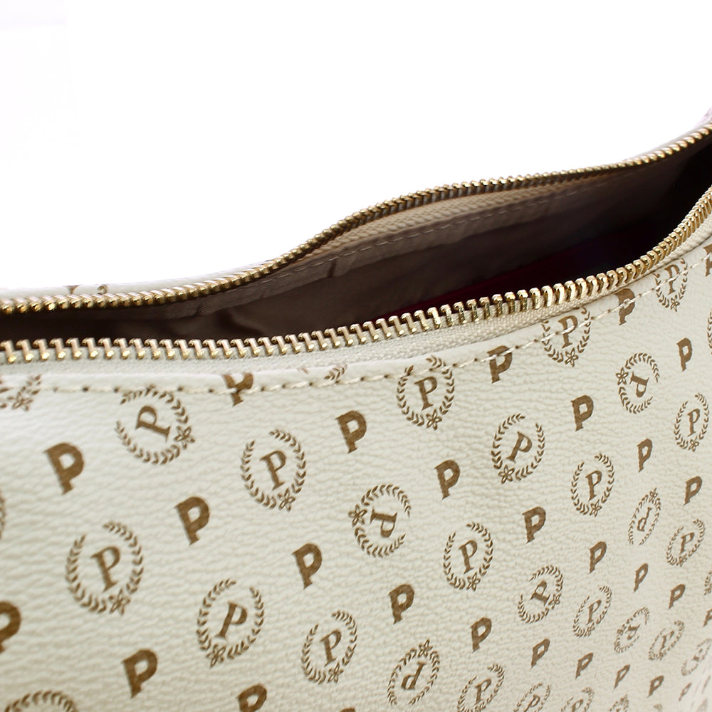 Borsa Donna Hobo a Tracolla POLLINI linea Heritage Logo Classic Avorio e Lacca