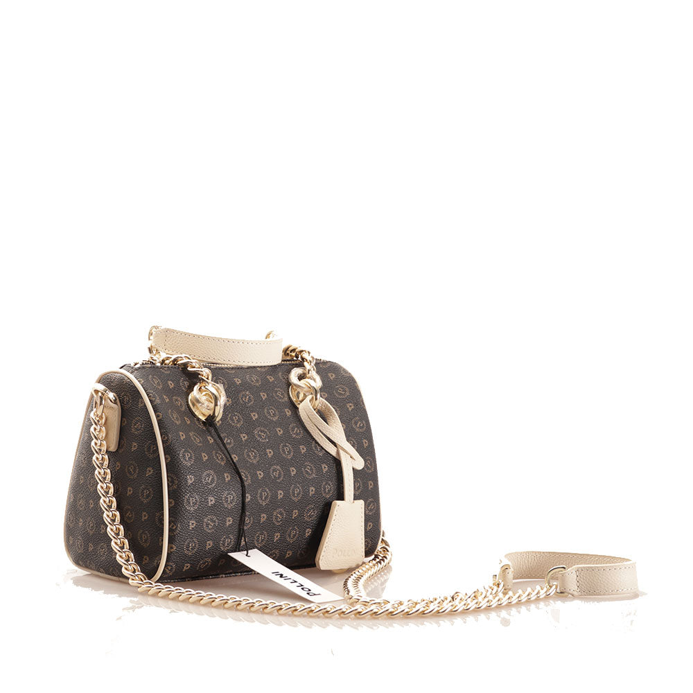 Borsa Donna Bauletto Mini POLLINI linea Heritage Logo Classic Nero e Avorio