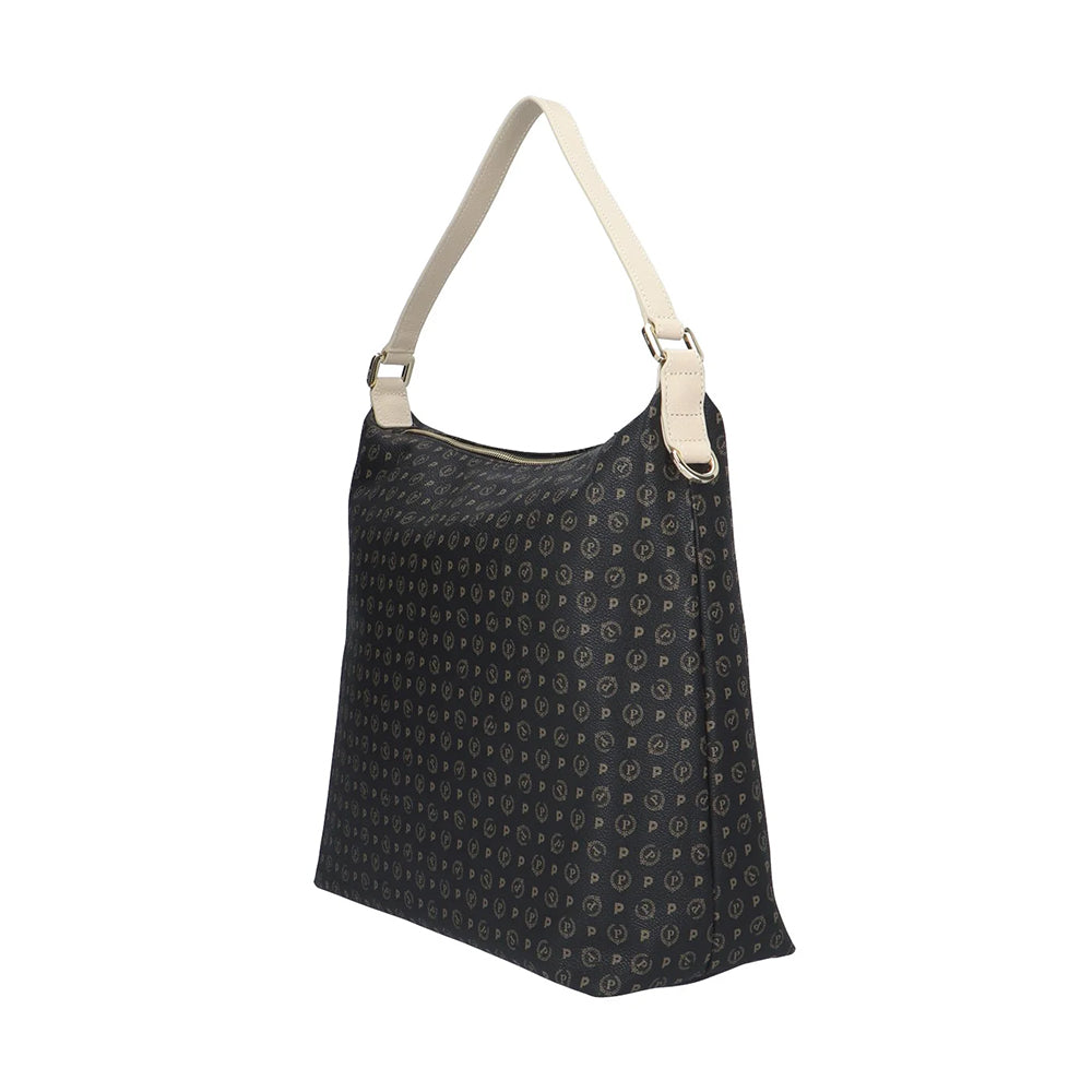 Borsa Donna a Spalla POLLINI linea Heritage PVC Nero e Avorio