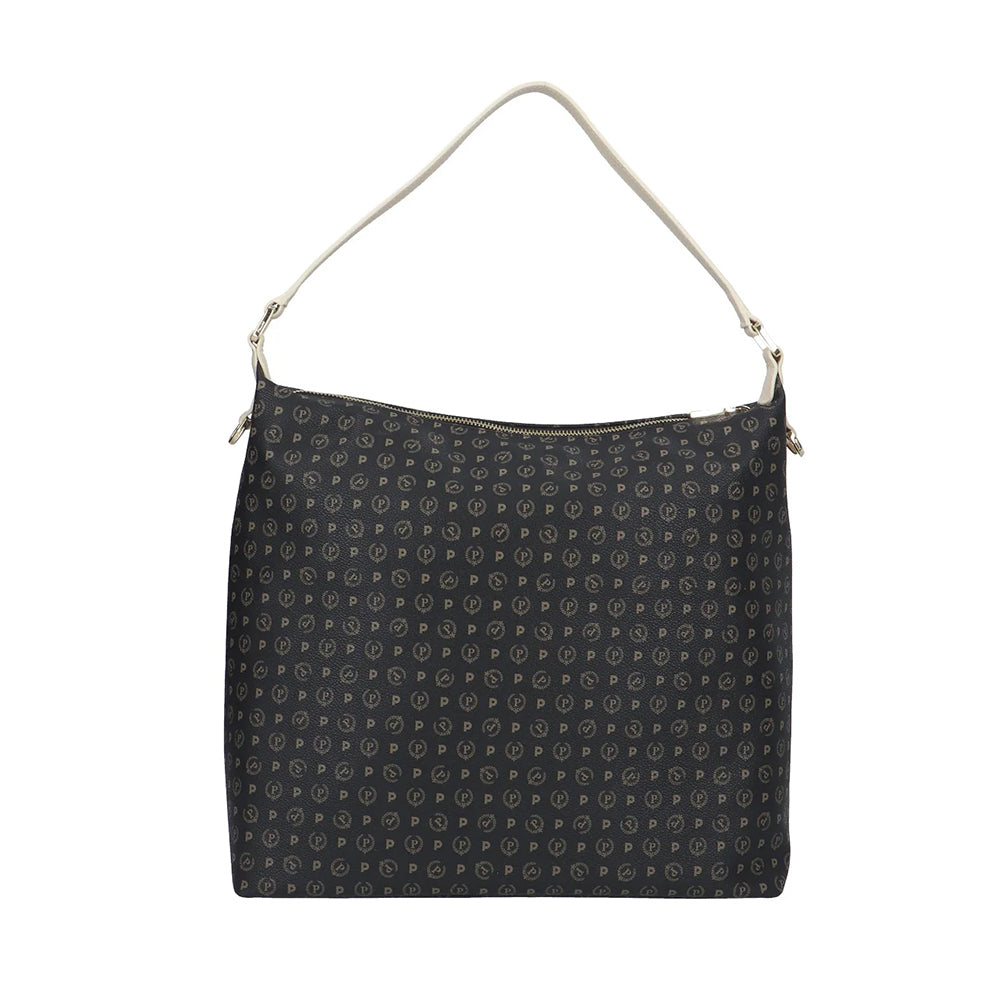 Borsa Donna a Spalla POLLINI linea Heritage PVC Nero e Avorio