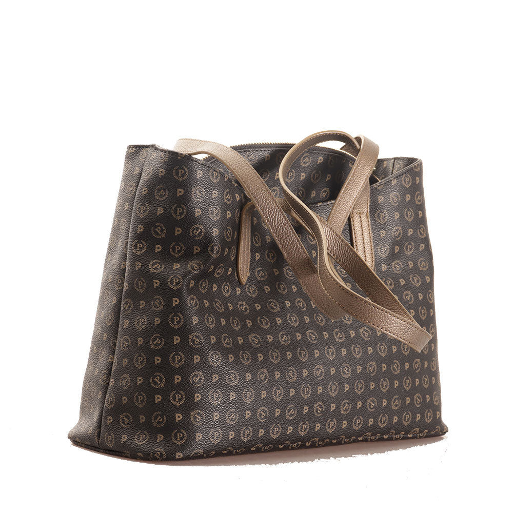Borsa Donna a Spalla POLLINI linea Heritage Logo Classic Nero e Bronzo