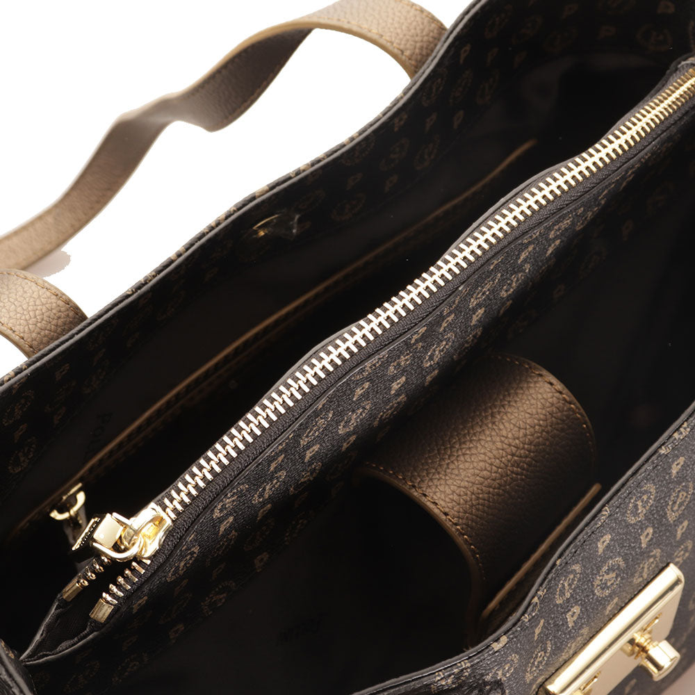 Borsa Donna a Spalla POLLINI linea Heritage Logo Classic Nero e Bronzo