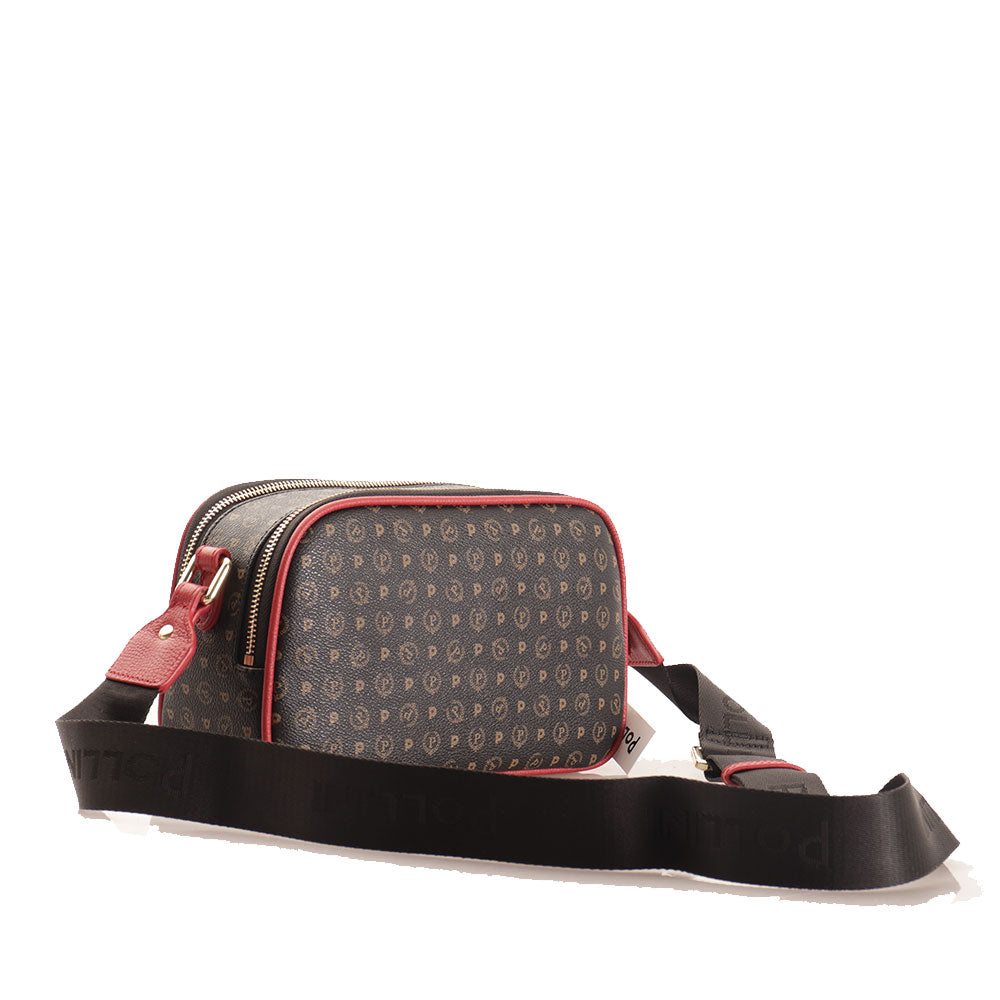 Borsa Donna a Tracolla Doppio Scomparto POLLINI linea Heritage Logo Classic Nero e Lacca