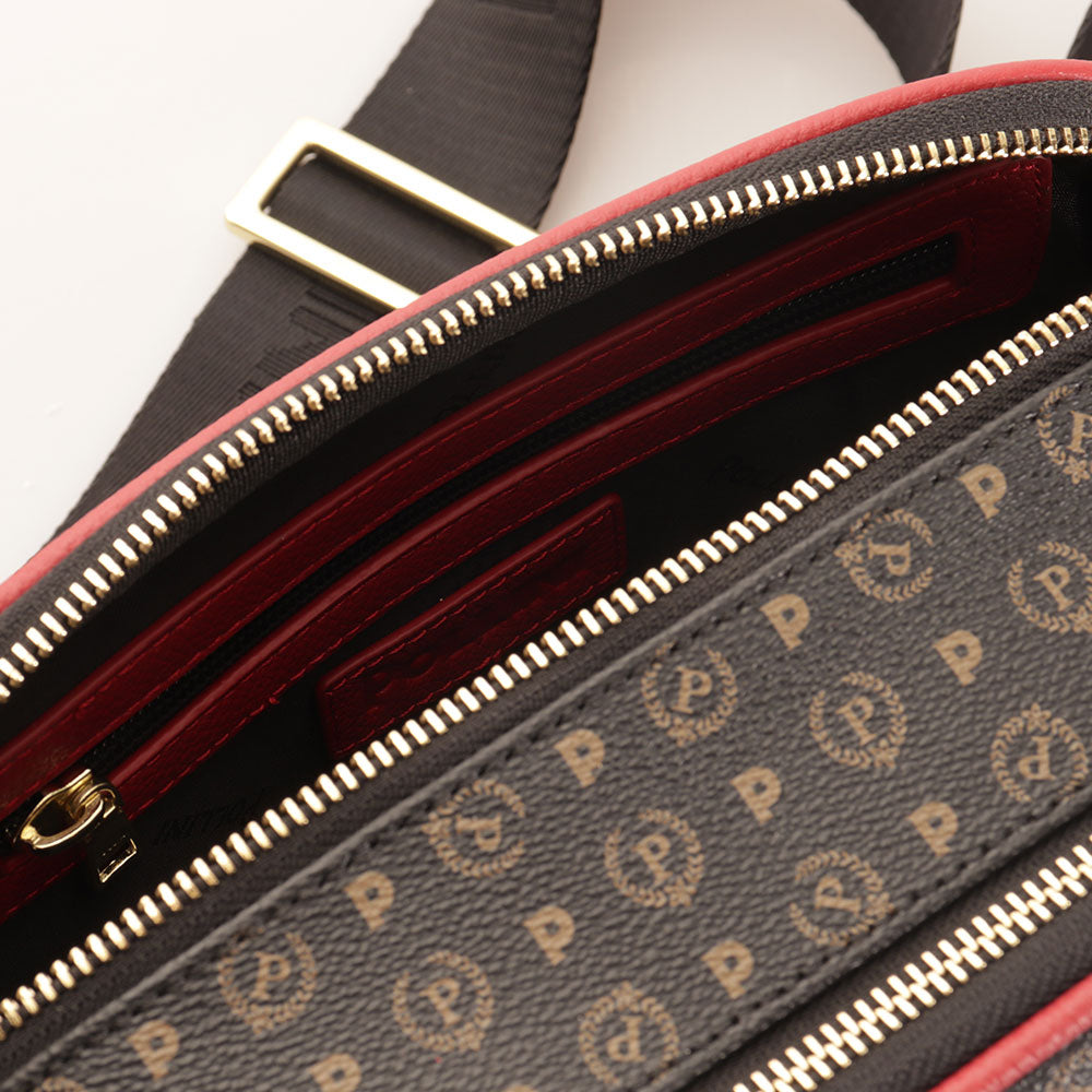 Borsa Donna a Tracolla Doppio Scomparto POLLINI linea Heritage Logo Classic Nero e Lacca