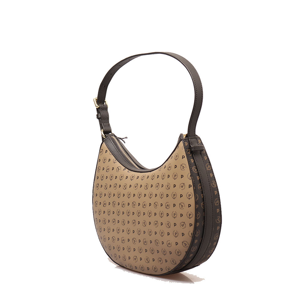 Damen Hobo Umhängetasche POLLINI Heritage Soft Taupe und Black Line