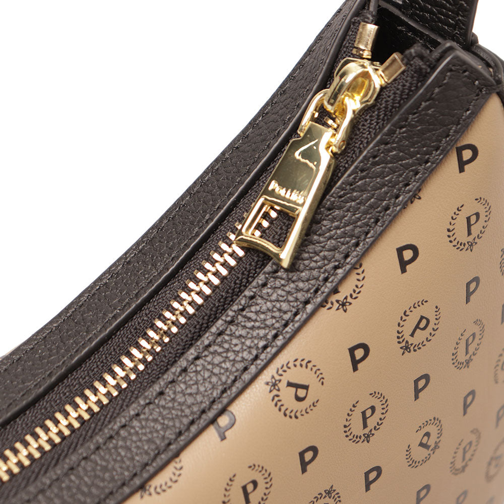 Damen Hobo Umhängetasche POLLINI Heritage Soft Taupe und Black Line