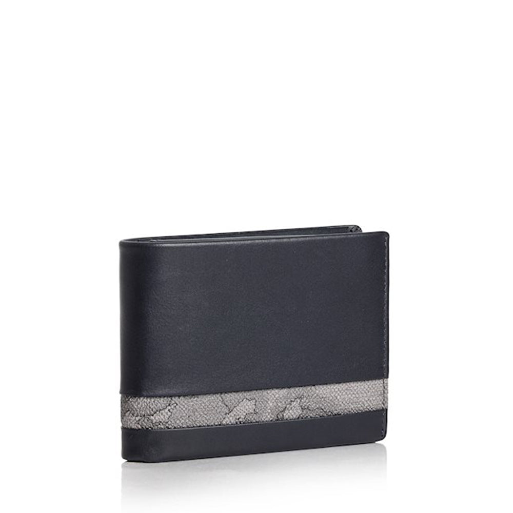 Portafoglio Uomo con Pattina e Portamonete 1A Classe Alviero Martini in Pelle Nera con Inserto Geo Dark W150