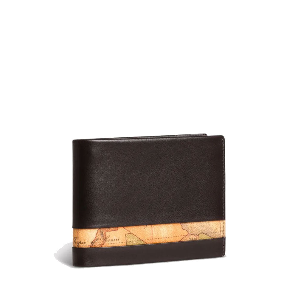 Portafoglio Uomo con Pattina e Portamonete 1A Classe Alviero Martini in Pelle Marrone con Inserto Geo Classic W150