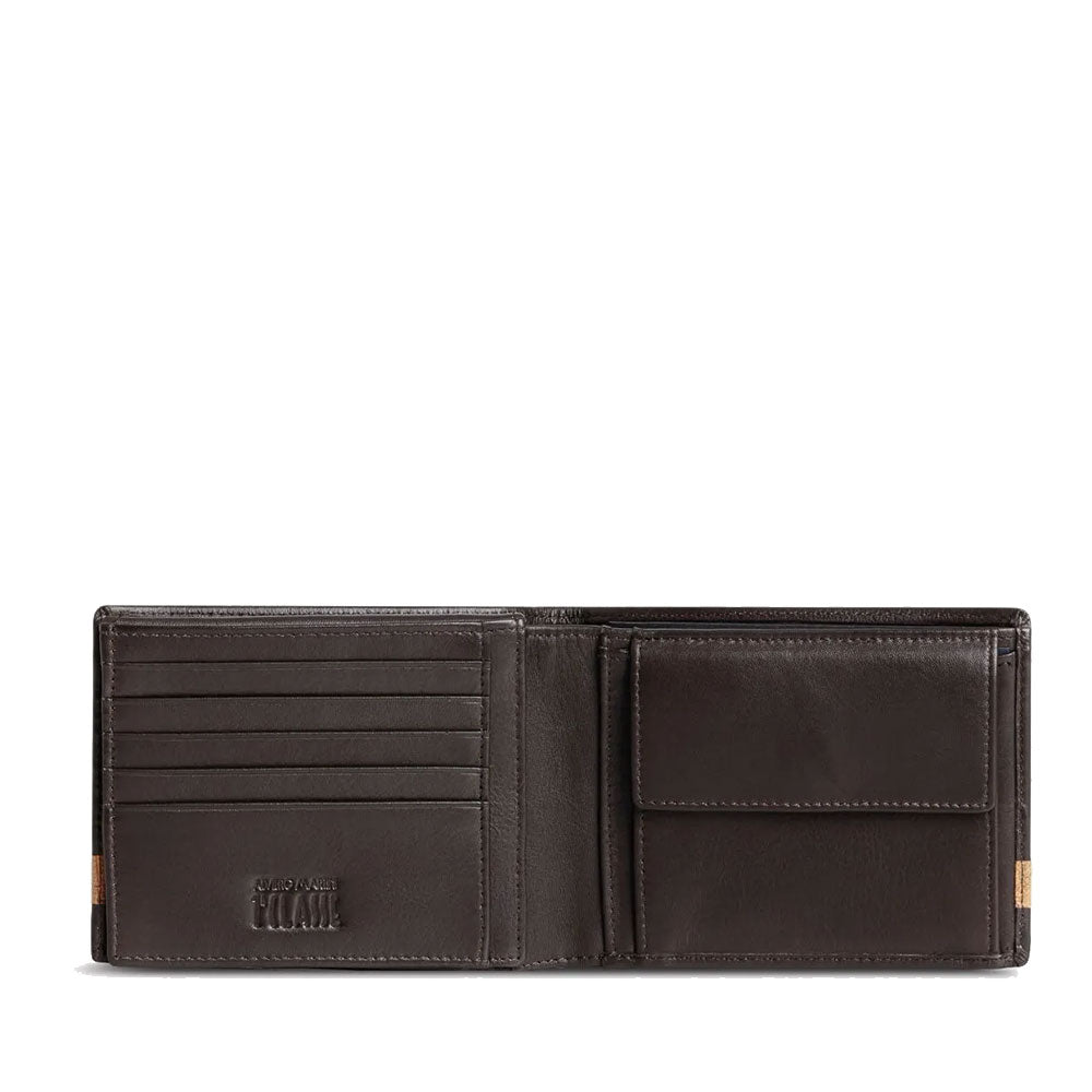 Portafoglio Uomo con Pattina e Portamonete 1A Classe Alviero Martini in Pelle Marrone con Inserto Geo Classic W150