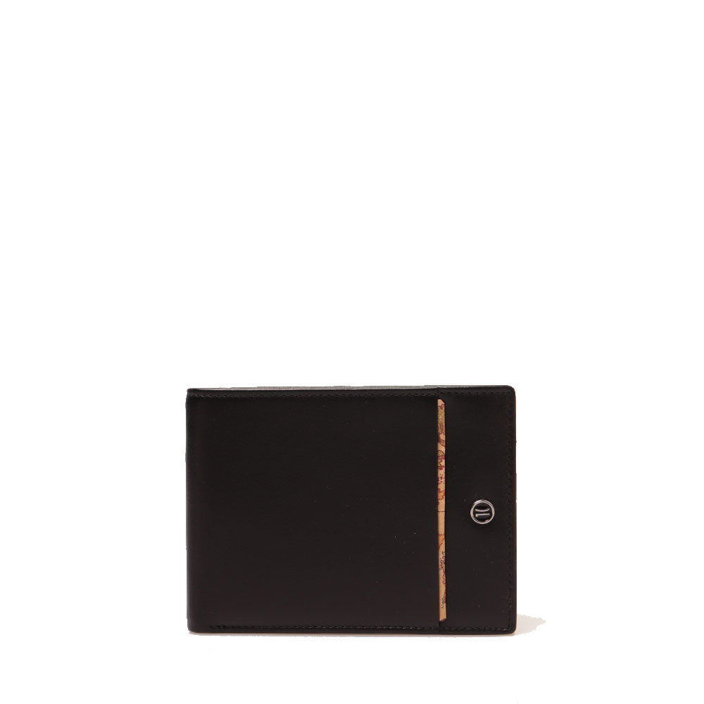 Portafoglio con Portacarte 1A Classe Alviero Martini in Pelle Nera con Inserto Geo Classic W154