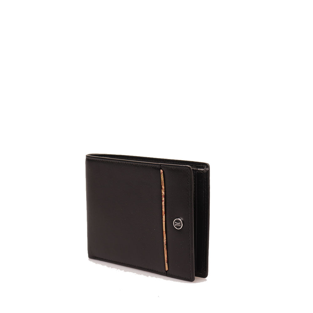 Portafoglio con Portacarte 1A Classe Alviero Martini in Pelle Nera con Inserto Geo Classic W154