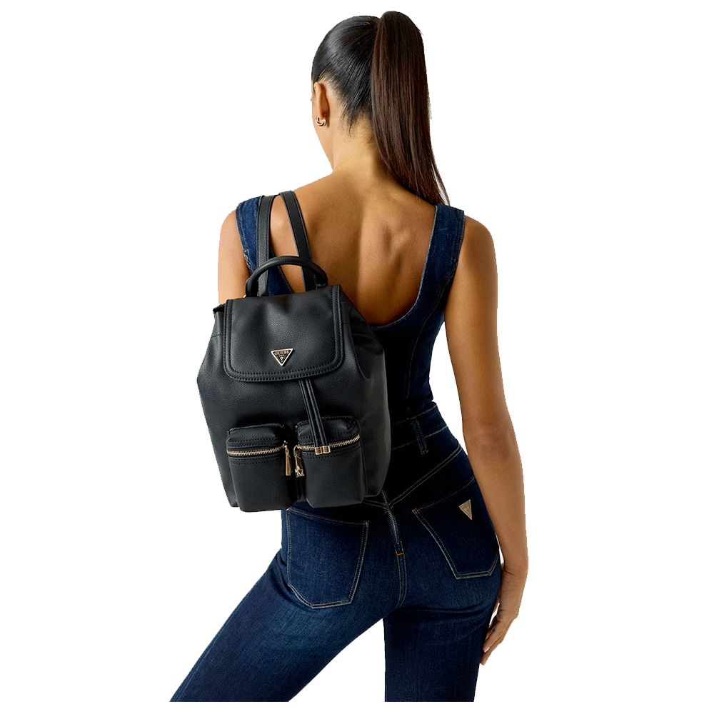 Zaino Donna GUESS Linea Manhattan Colore Nero Chiuso con Pattina e Coulisse
